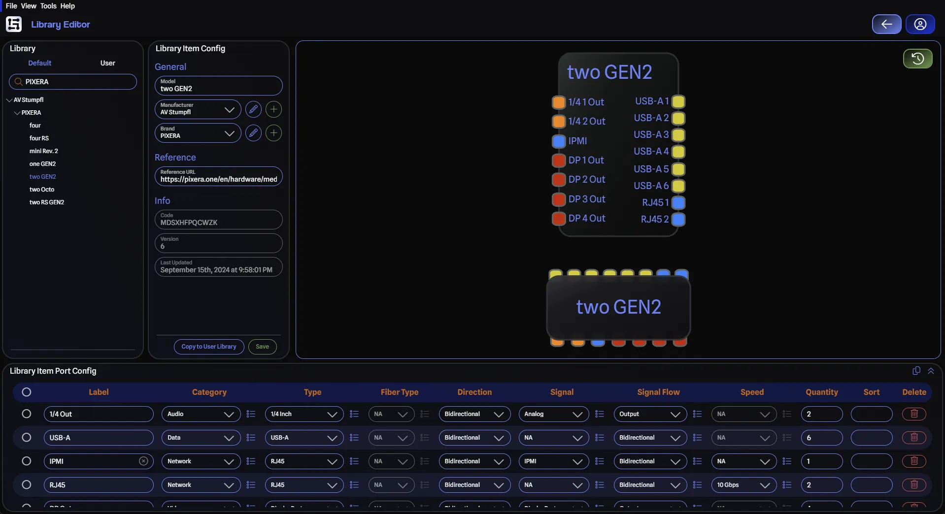 Library Editor screenshot, showing an image of editing gear