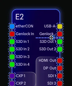 Dragging a port group on a gear item to reorder it, with a dashed indicator