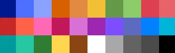 The colour picker's stock palette, three rows of ten swatches